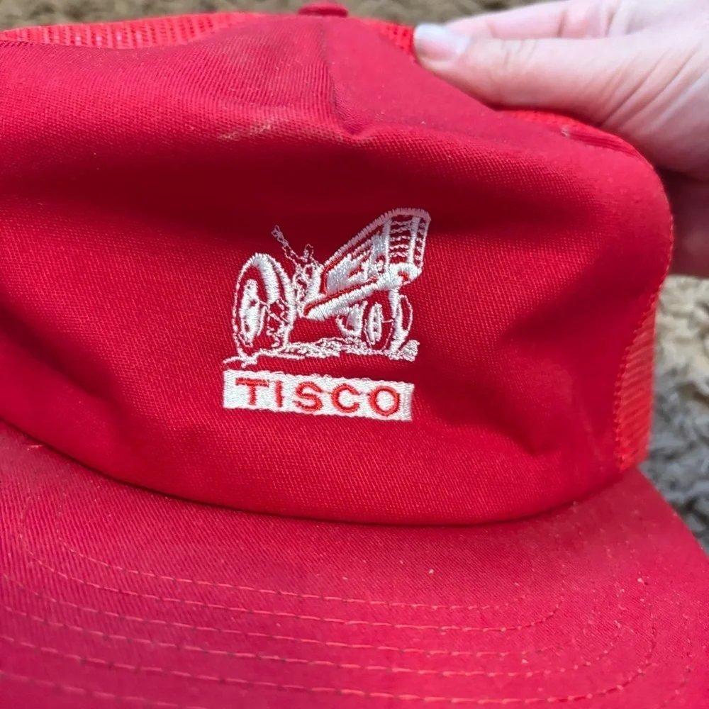 Vintage Tisco Tractor Embroidered Red Snap Back Trucker Hat Mesh